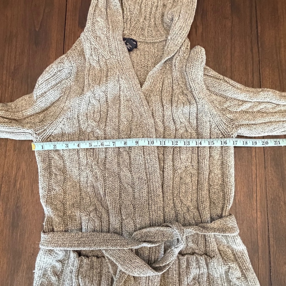 Abercrombie & Fitch Y2K Hooded Lambswool Brown Cardigan with Tie, Size Medium - Picture 13 of 15